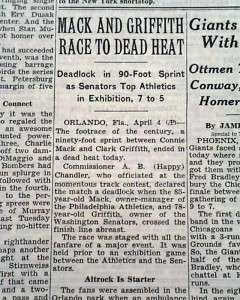 Connie Mack - Clark Griffith Race - THE NEW YORK TIMES